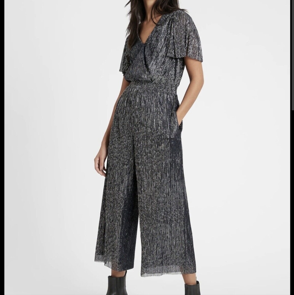 Banana Republic Silver jumpsuit Metallic Wide Leg - Size XS P NWT